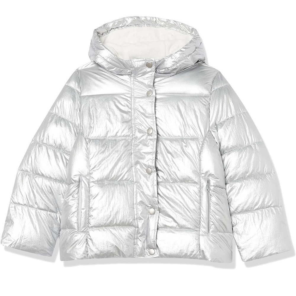 Amazon Essentials Kids Metallic Silver Puffer Jacket